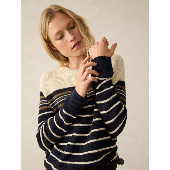 NWOT Faherty Throwback Waffle Crewneck in Oakland Stripe Size XXS Agolde - Picture 1 of 6